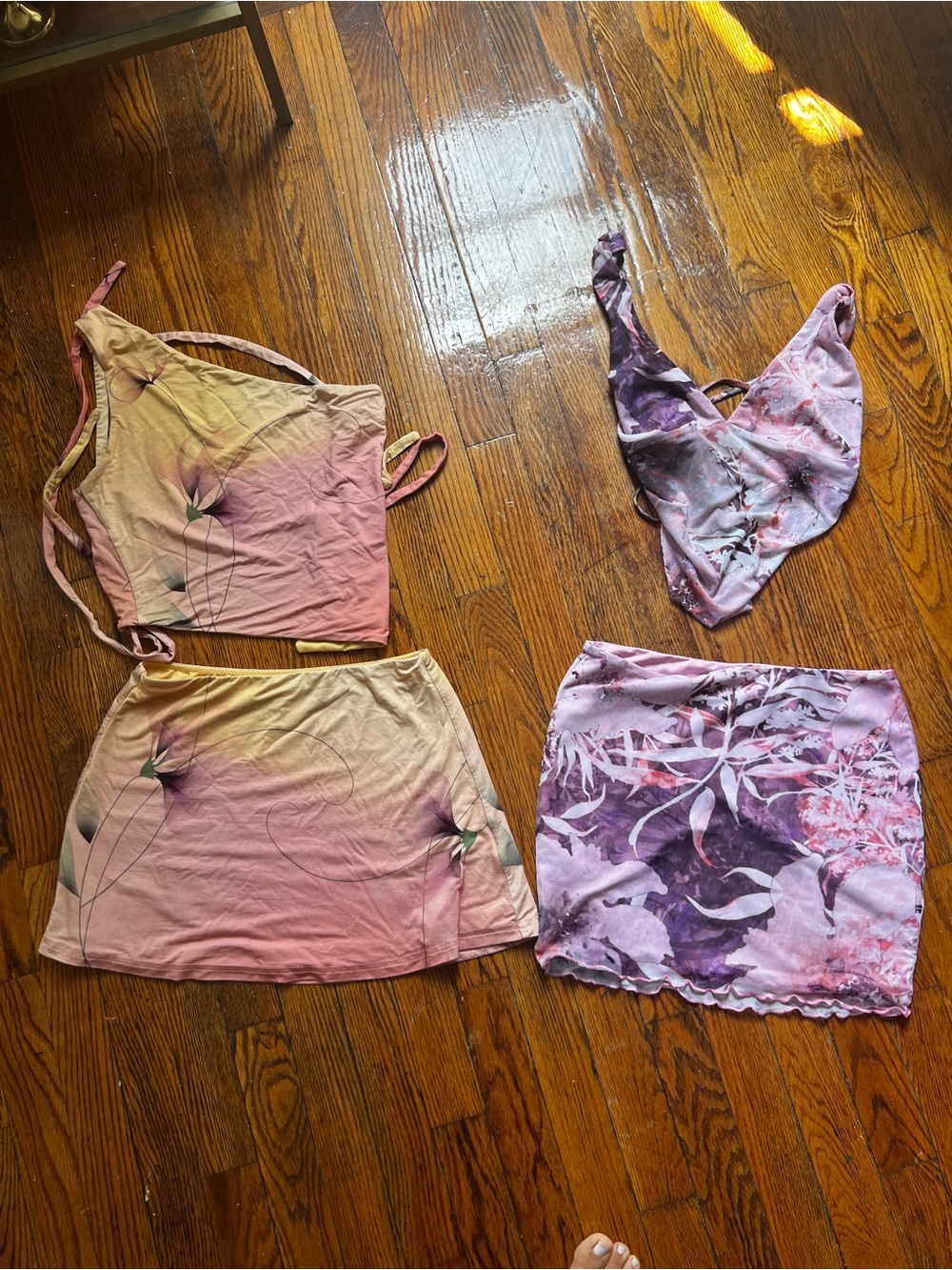 Tiger Mist Pastel Pink & Lavender Floral Mini Skirt Set